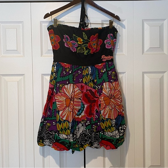 DESIGUAL Summer Cotton Strapless Convertable Cotton Floral Mini Dress. Size 12. - Picture 14 of 16